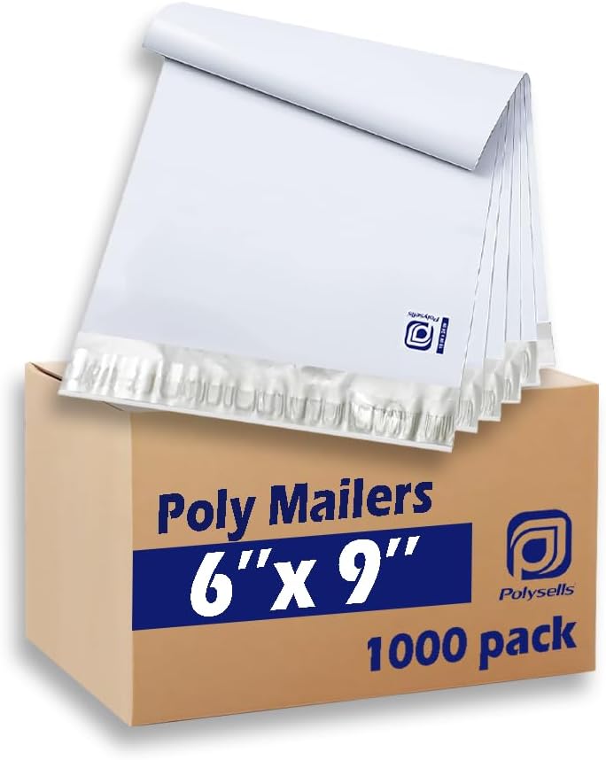 POLYSELLS 1000 pcs 6x9 Inches White x Silver Poly Mailers Shipping Envelopes, Strong Adhesive Sealing, Waterproof, and Tear-resistant Postal Mailing Bags for Clothing, Books, and Accessories - Image 1